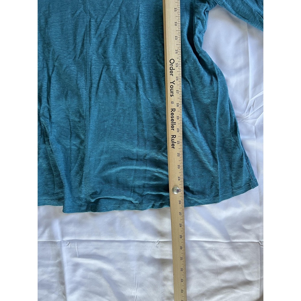 Habitat Shirt Womens Large Teal Linen V Neck 3/4 Sleeve Tunic Top Style 293436 - Picture 10 of 11